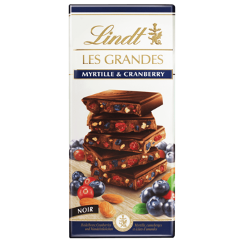 Шоколадный батончик Lindt LES GRANDES myrtille cranberry noir,черника и клюква 