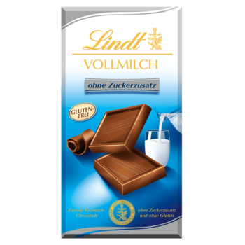 Плитка молочного шоколада Lindt Milch ohne Zuckerzusatz,без добавления сахара,НЕ СОДЕРЖИТ ГЛЮТЕН