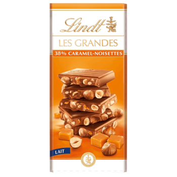 Шоколадный батончик Lindt LES GRANDES caramel noisettes lait,карамель с цельным фундуком.