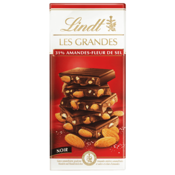 Шоколадный батончик Lindt LES GRANDES amandes fleur de sel noir,темный миндаль