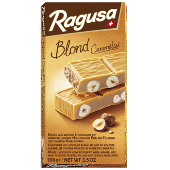 Белый шоколад Ragusa Blond с трюфельной начинкой и целыми лесными орехами, 100г 